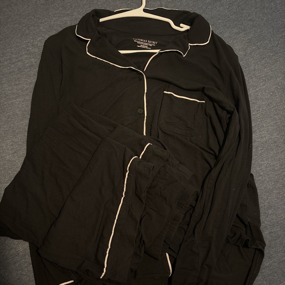 Black Pajama Set with White Trim